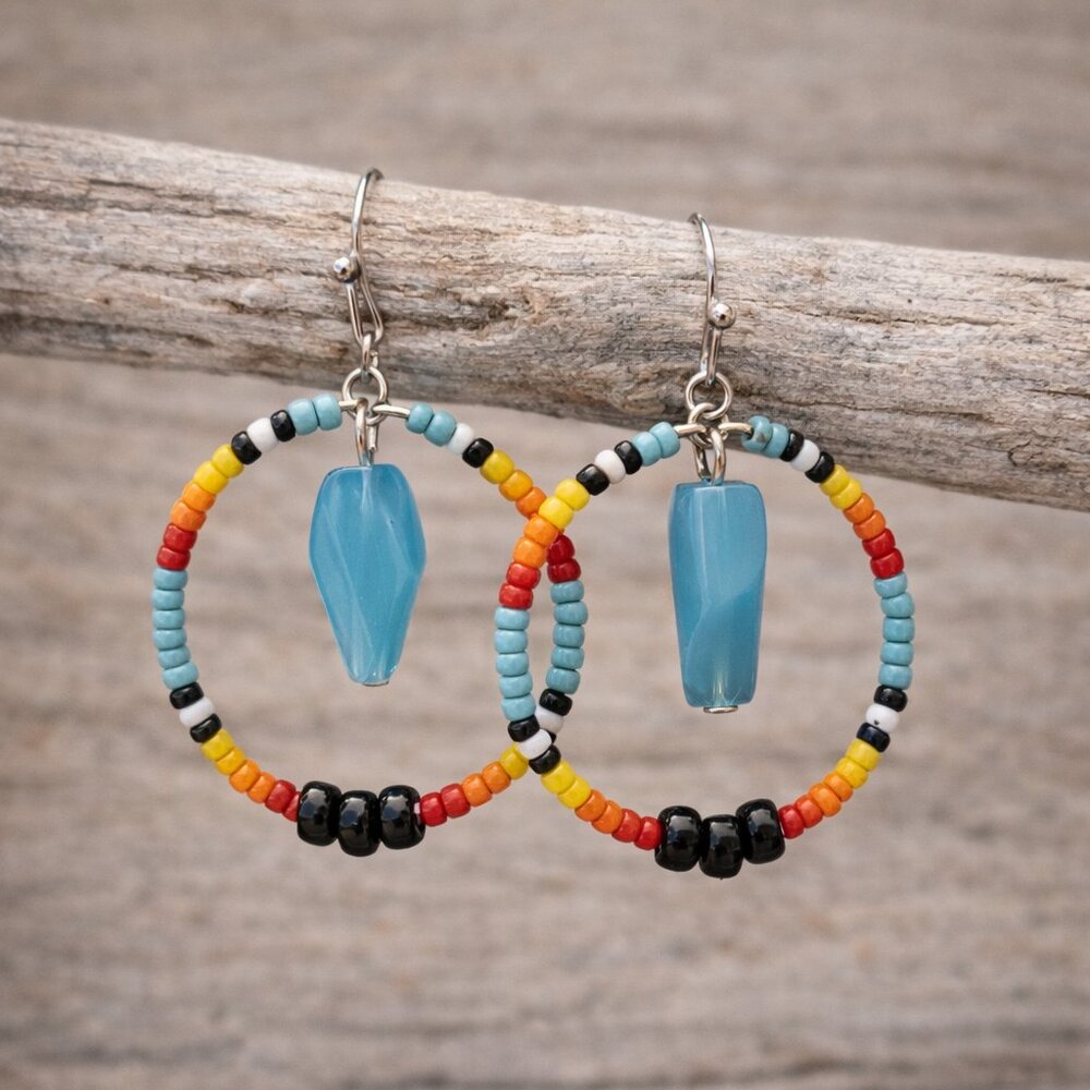 2 for $12 -Serape beaded hoop earrings